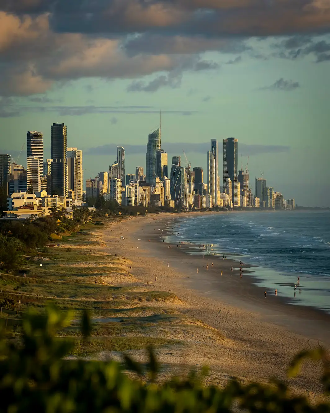 Gold Coast skyline and beach at sunset, Queensland, Australia