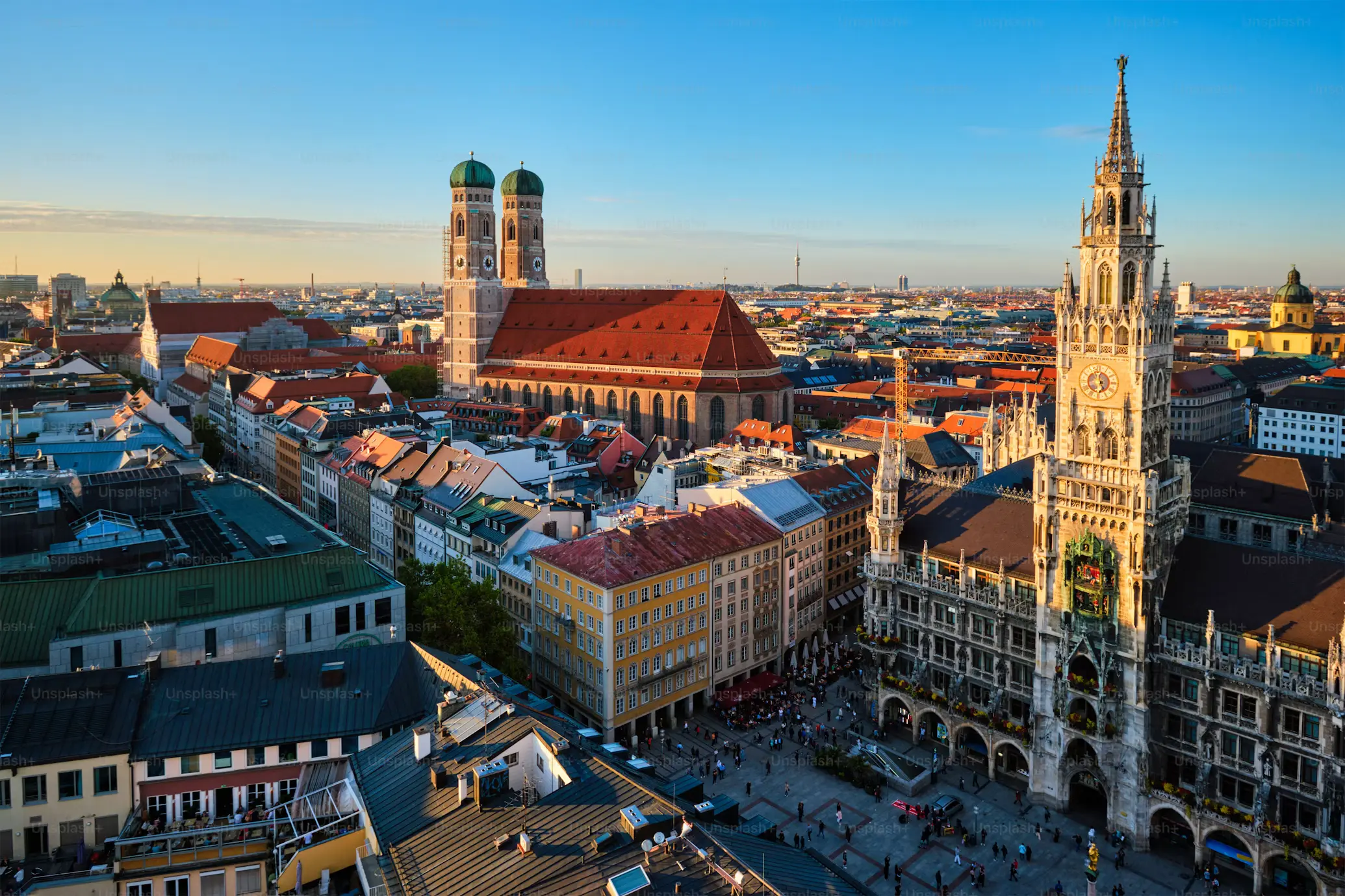 Panoramic view of Dresden's Old Town skyline with historic church spires and red rooftops