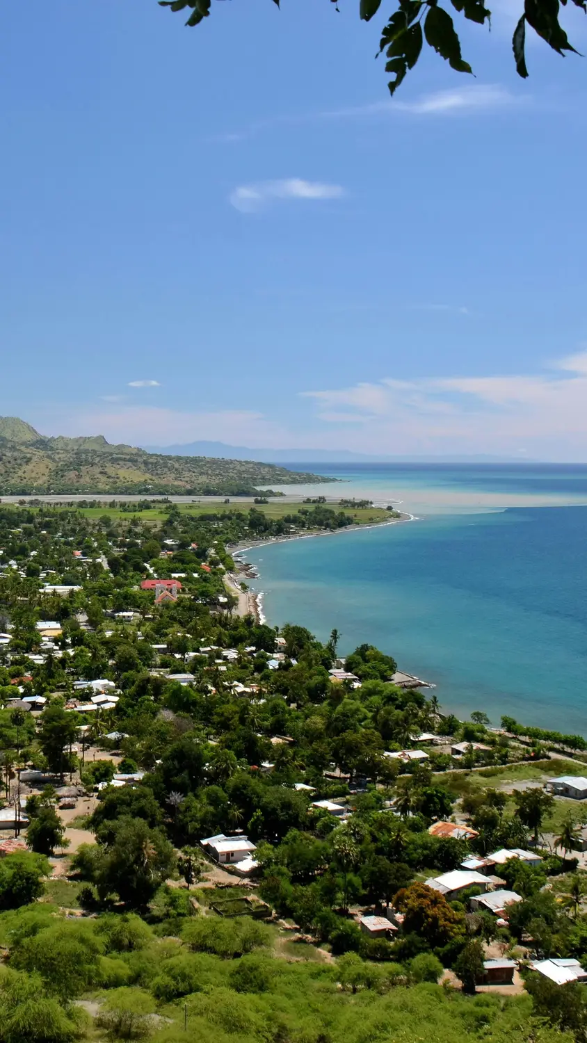 Aerial view of Dili bay coastline and town Timor-Leste
