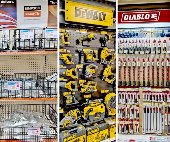 Stocked hardware store aisles