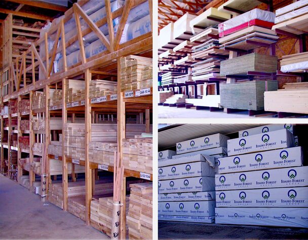 Stacks of board in a lumber yard