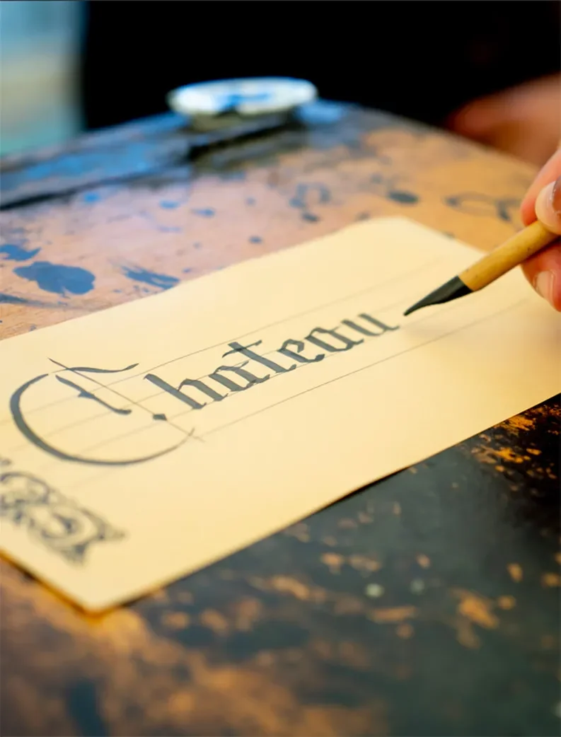 Atelier de calligraphie médiévale au château de Talmont-Saint-Hilaire.