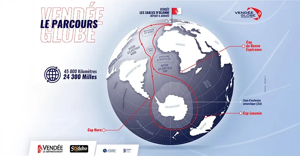 Carte présentant le parcours du Vendée Globe.