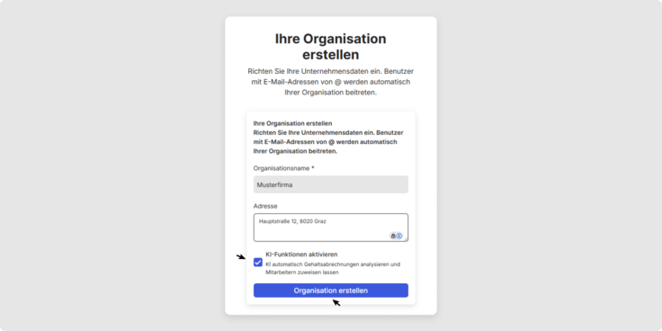 Organisation in Payroll Connect erstellen