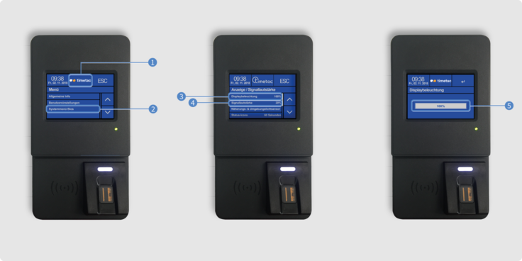 Displayhelligkeit und Lautstärke TimeTac Terminal Evo Smart Terminal