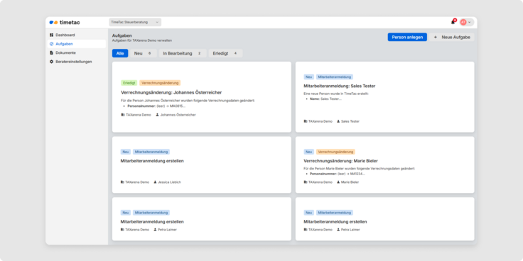 Aufgaben in Payroll Connect für HR Manager