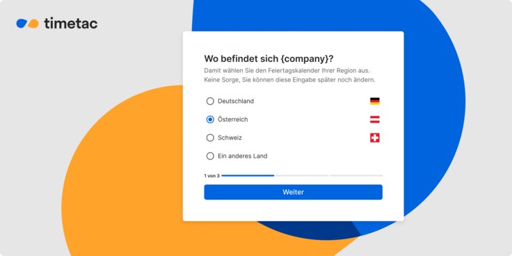 TimeTac Grafik, wie Sie in TimeTac beim Account-Setup das Land Ihres Uternehmens auswählen.