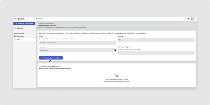 Einladungslink an die Mitarbeitenden senden