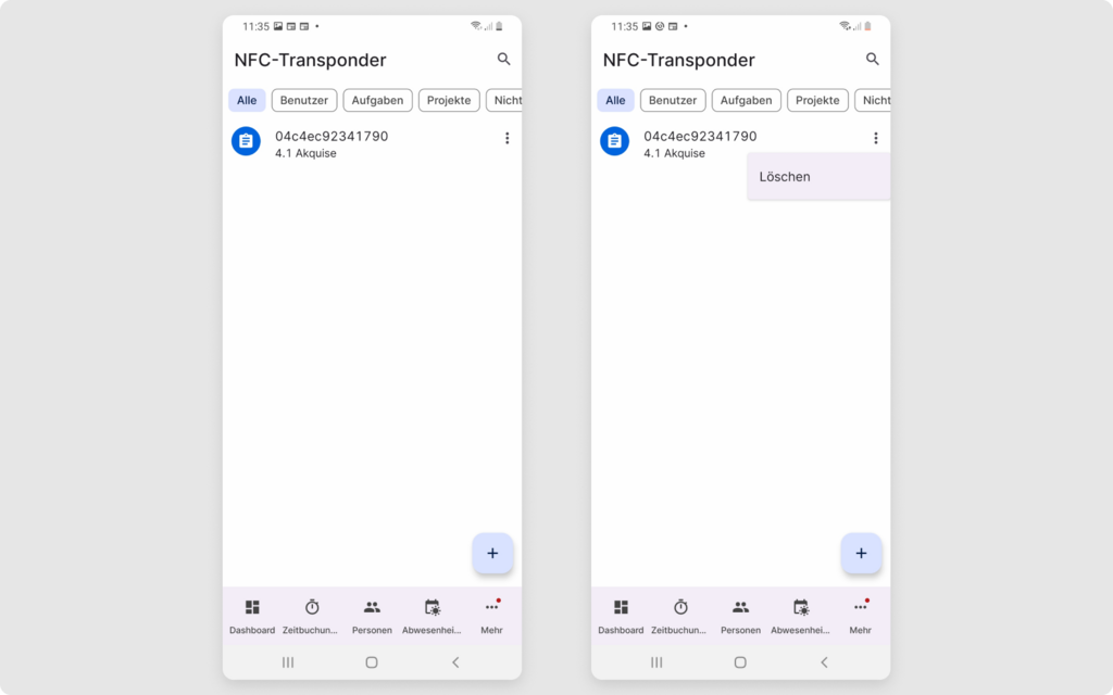 NFC-Transponder User/Aufgaben zuordnen Android