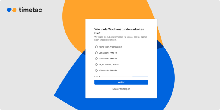 TimeTac Grafik, wie Sie in TimeTac beim Account-Setup das Arbeitszeitmodell einrichten.
