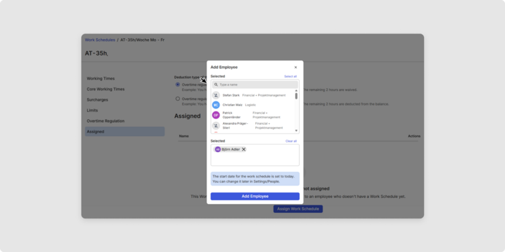 Add Work Schedule to multiple users
