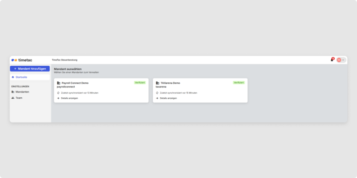 Übersicht Mandanten in Payroll Connect