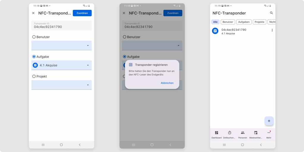 NFC-Transponder User/Aufgaben zuordnen Android