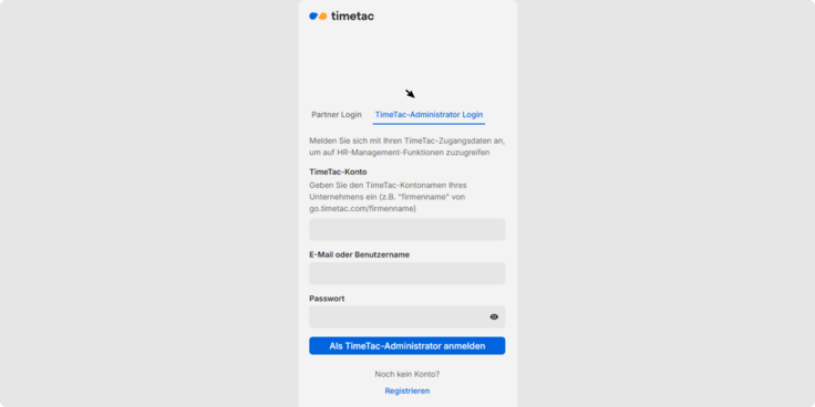 Login HR Manager und TimeTac-Administrator in Payroll Connect