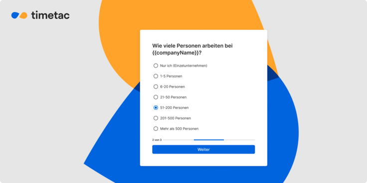 TimeTac Grafik, wie Sie in TimeTac beim Account-Setup die Unternehmensgröße definieren.