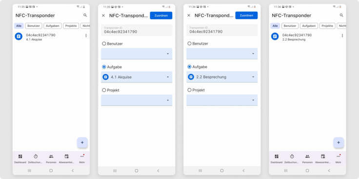 NFC-Transponder User/Aufgaben zuordnen Android