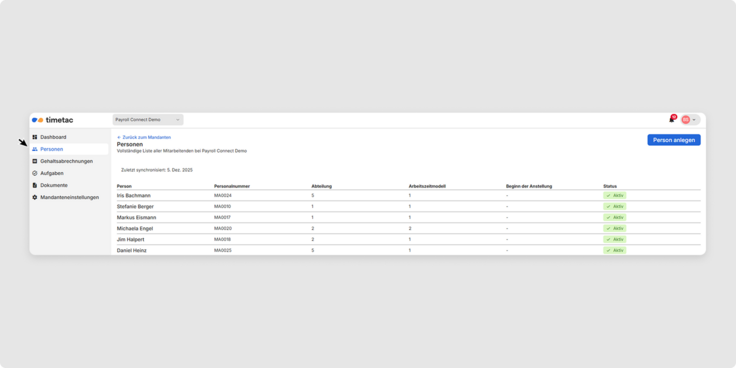 Ansicht Bilanz Payroll Connect