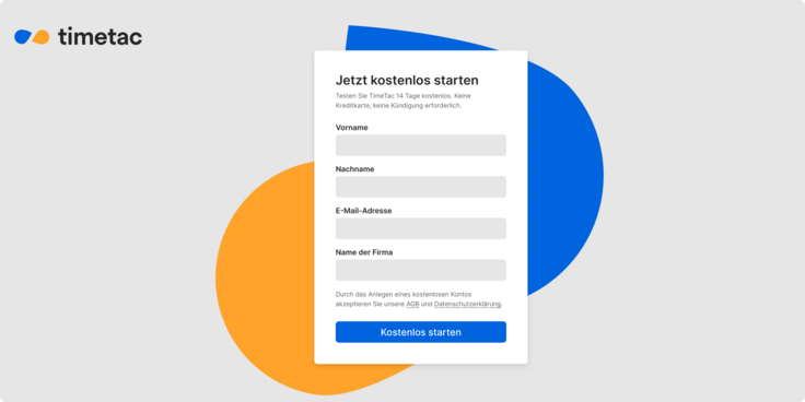 TimeTac Grafik, wie Sie sich in TimeTac für Ihren Account registrieren.