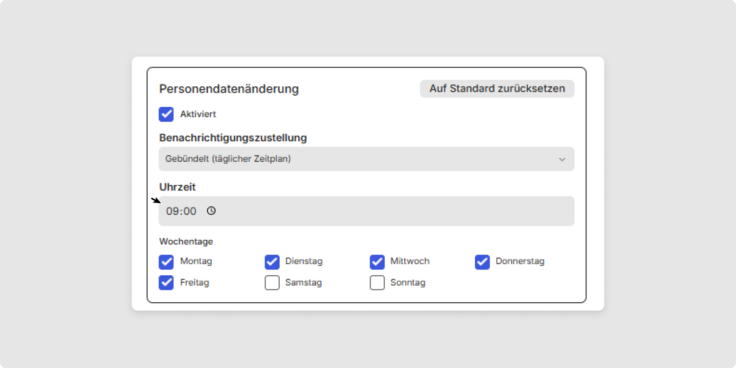 Benachrichtigungszustellung Zeitplan in Payroll Connect