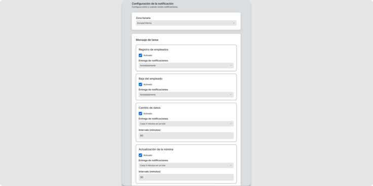 Benachrichtigungseinstellugen in Payroll Connect