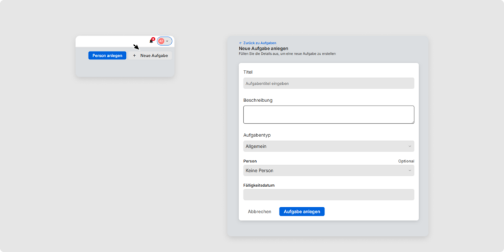 Neue Aufgabe anlegen in Payroll Connect