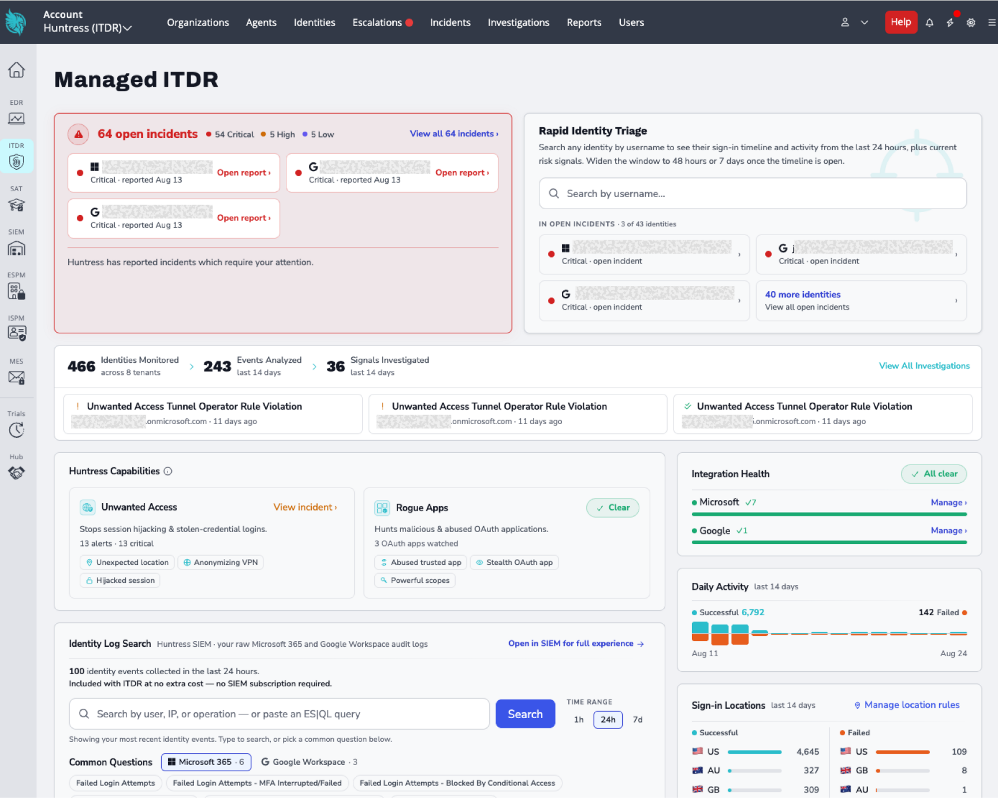 New Huntress Managed ITDR Dashboard