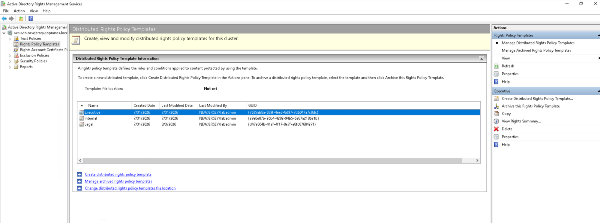 rights policy templates in AD RMS