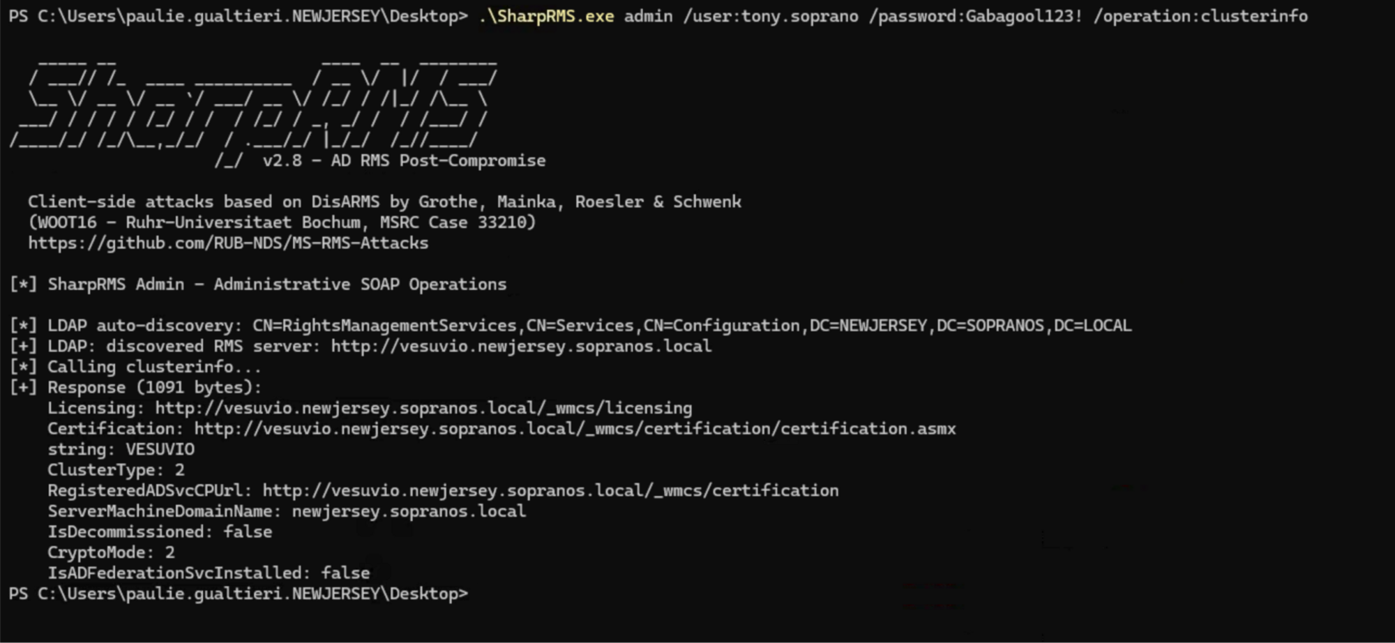 SharpRMS admin /operation:clusterinfo