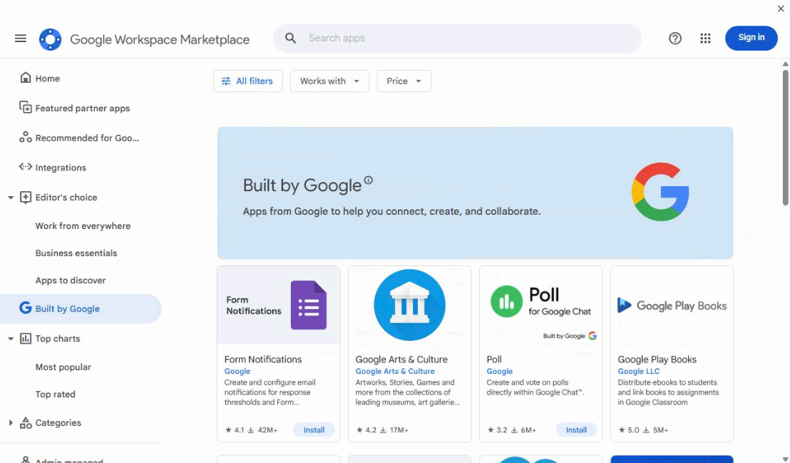 HTML “Google Workspace Marketplace” portal