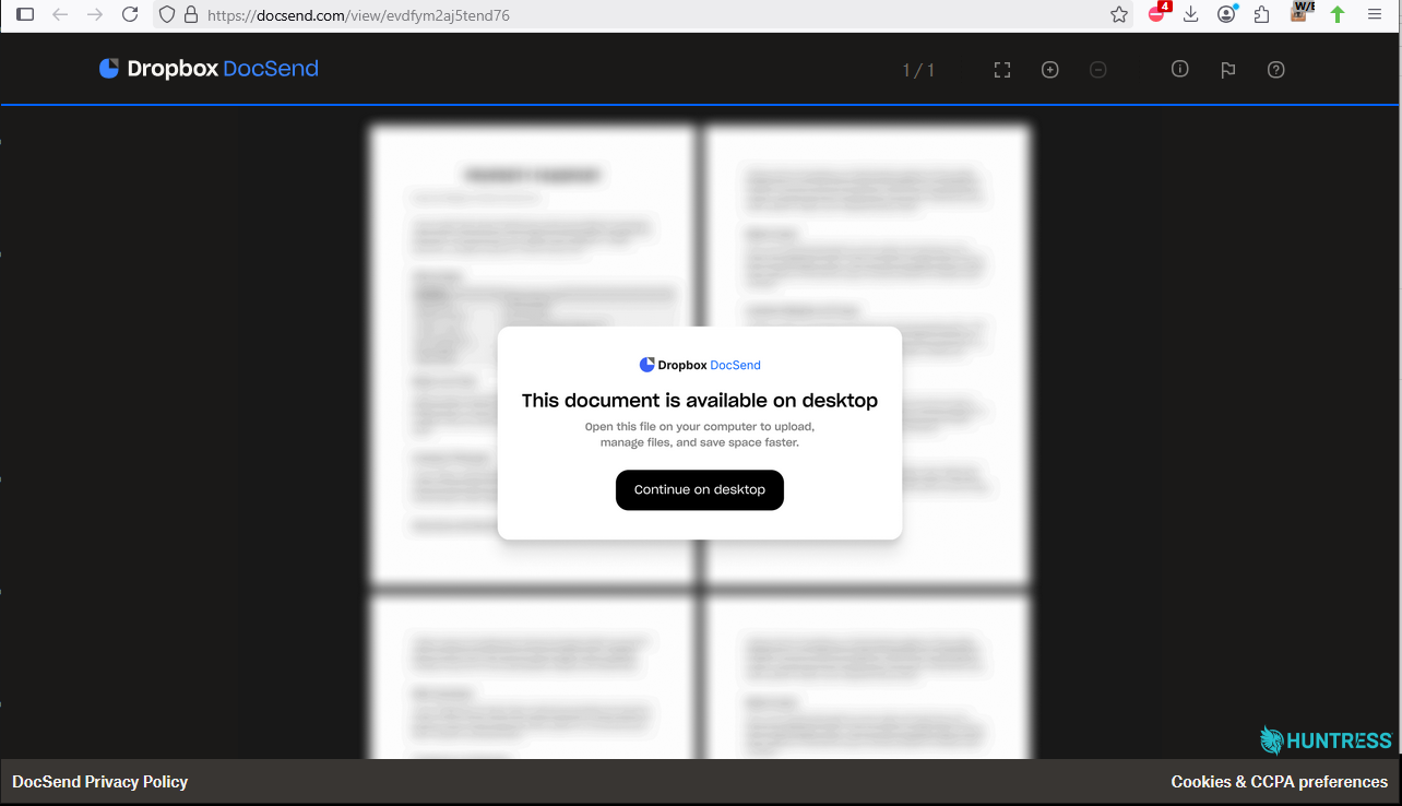 Users are presented with a page telling them to download the “DocSend desktop version”