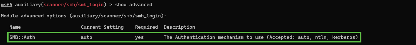 Authentication methods within Metasploit’s smb_login module