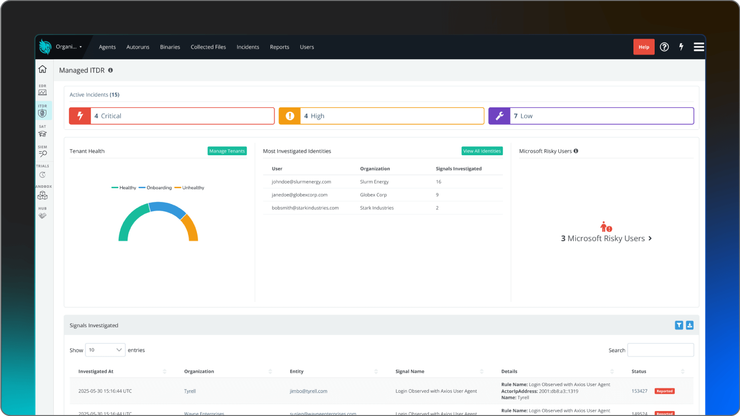 A screenshot of the Huntress platform.