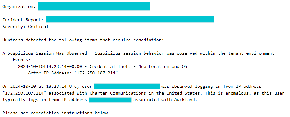 Incident report for credential theft