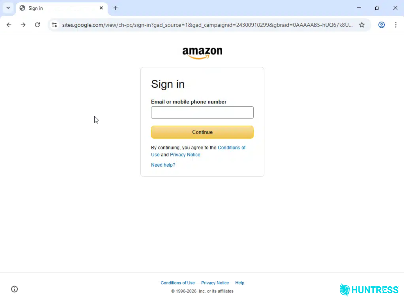 Spoofed Amazon login page