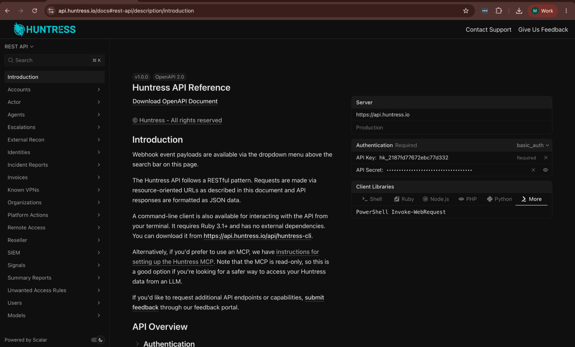 Huntress API reference