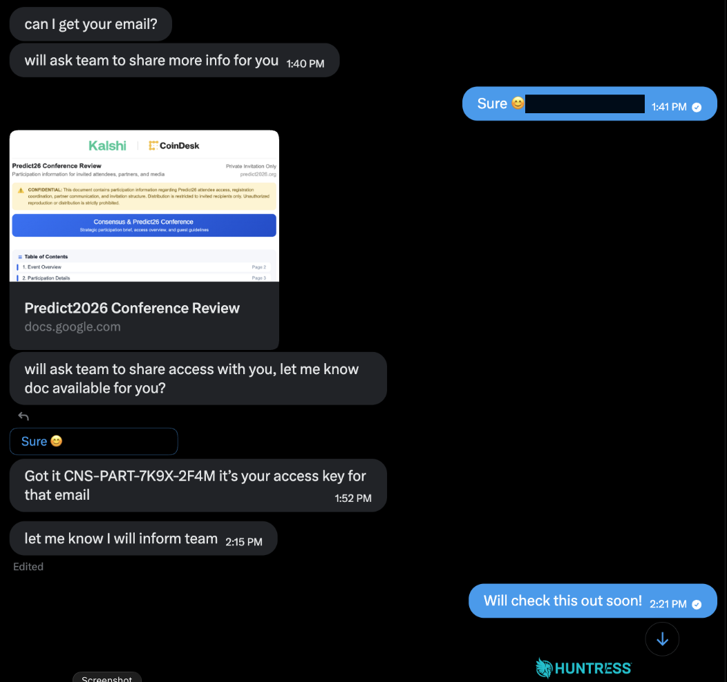 The X account messaging our researcher