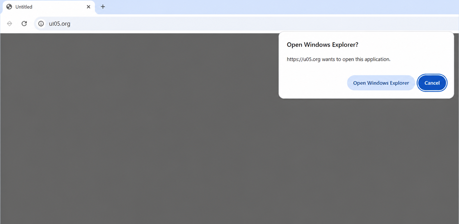 The "Open Windows Explorer?" browser prompt served by us05[.]org