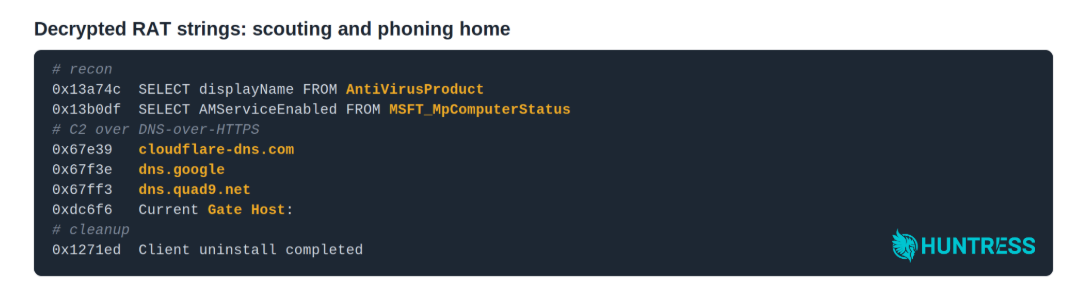 decrypted RAT strings scouting and phoning home