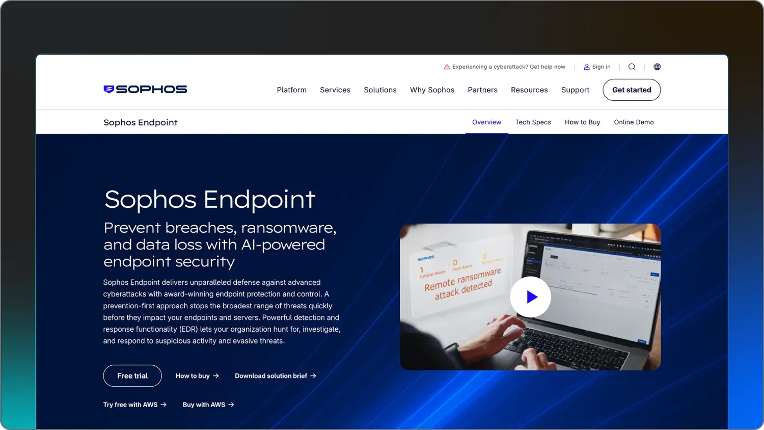 A screenshot of Sophos Intercept X.