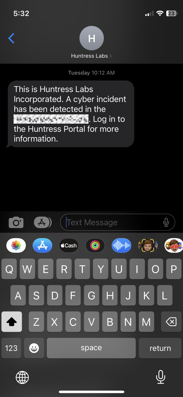 Incident Notification Text