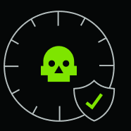 Clock with a skull and a shield check icon