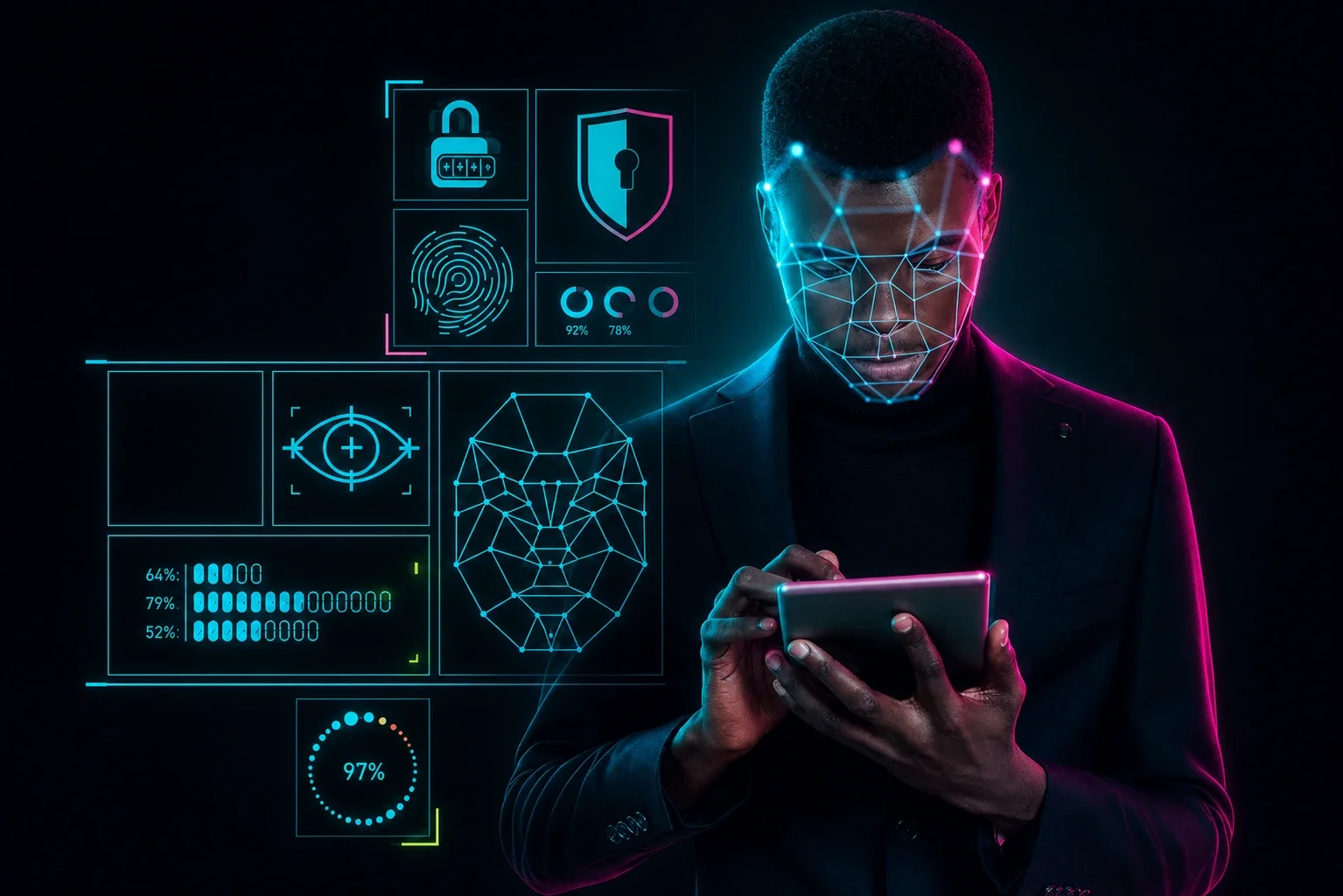 Person who's face is being scanned for facial recognition