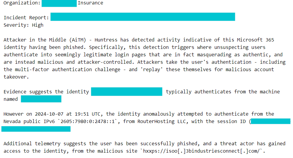 Huntress Incident Report for AiTM attack