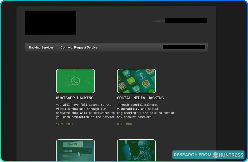 Hacking Service Website Screenshot