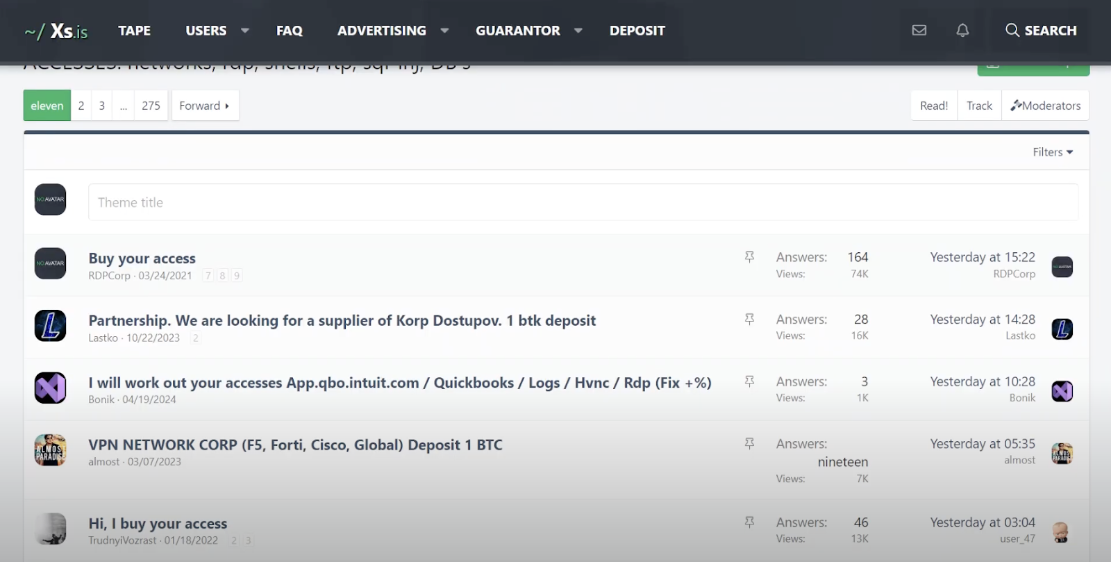Marketplace on XSS shows people looking to buy access