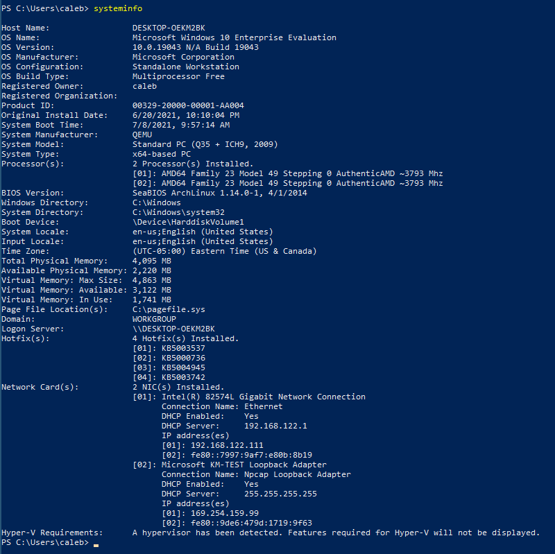 systeminfo command output