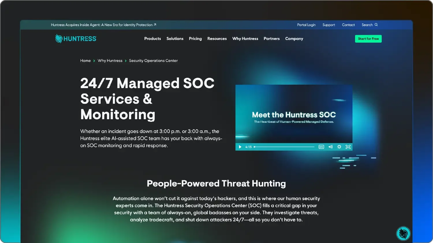 A screenshot of Huntress managed security services